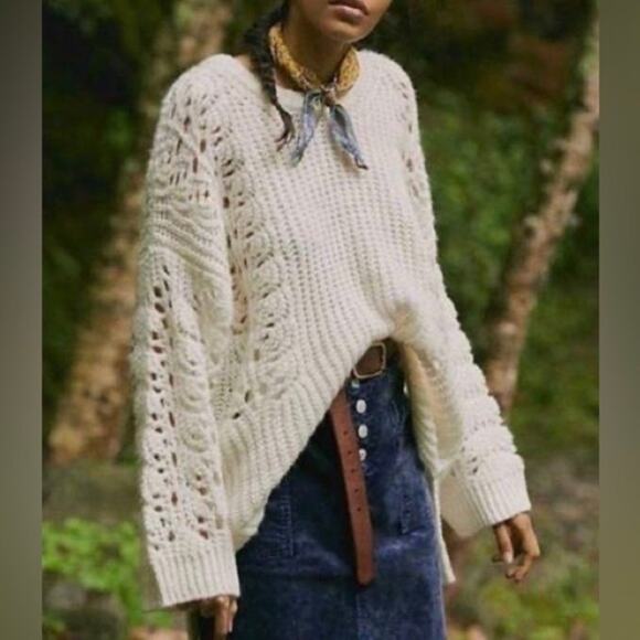 Pilcro Sweaters - Anthropologie PILCRO Sz M Devenne Oversized Chunky Pointelle Knit Sweater Ivory
